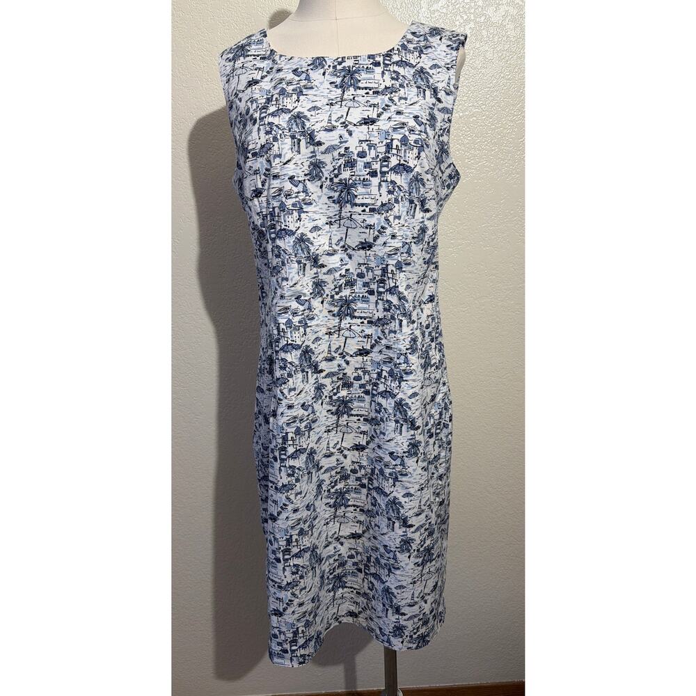 CHADWICKS 2-Piece Blue White Toile Dress Cotton Sleeveless Dress Sz 12 Shirt M